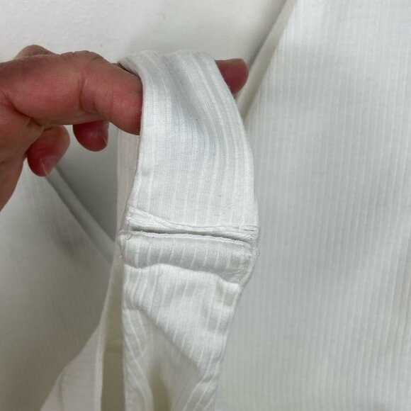 NEW Nordstrom AFRM Striped Bodysuit Double V Neck Mooni White Size XS Minimalist - Picture 6 of 12